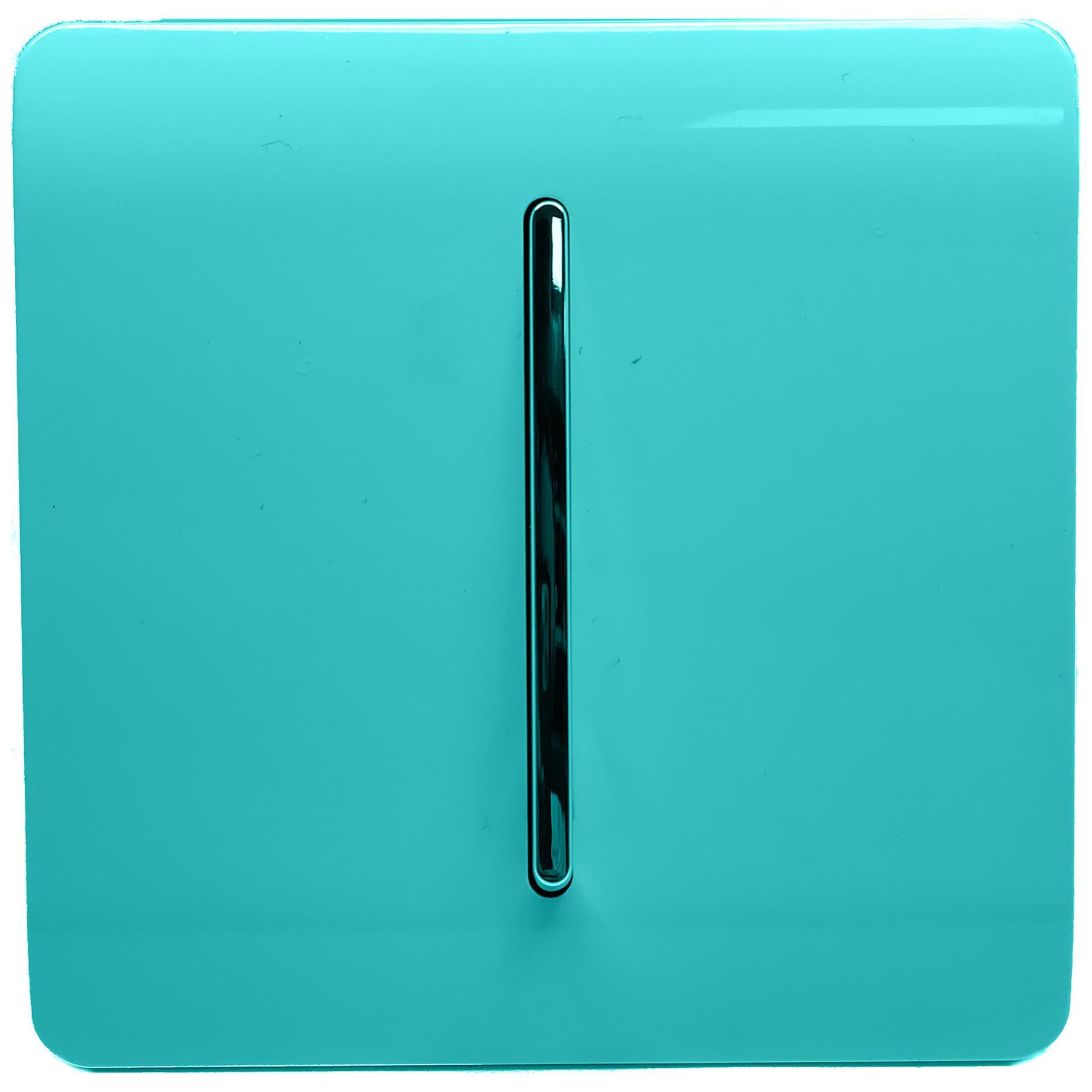 Trendi 1 Gang 2 Way 240V Screwless Raised Front Plate Plastic Artistic Modern Glossy 10 Amp Chrome Rocker Single Electrical Wall Light Switch Bright Teal - ART-SS2BT