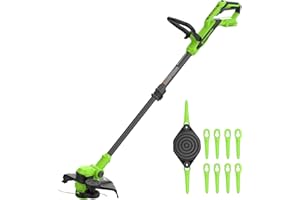 Greenworks 24V 12" Brushless String Trimmer, 2-in-1 Trimmer/Edger, Adjustable Shaft, 10 Plastic Blades, Lightweight 5.25lbs, 