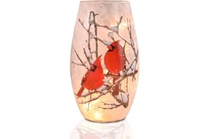 Wonder Solar Cardinals Decor Indoor Christmas Crackle Glass Decoration LED Lighted Red Cardinal Lamp Night Lights for Xmas, Christmas Lighting Decorations Holidays Seasonal Decor