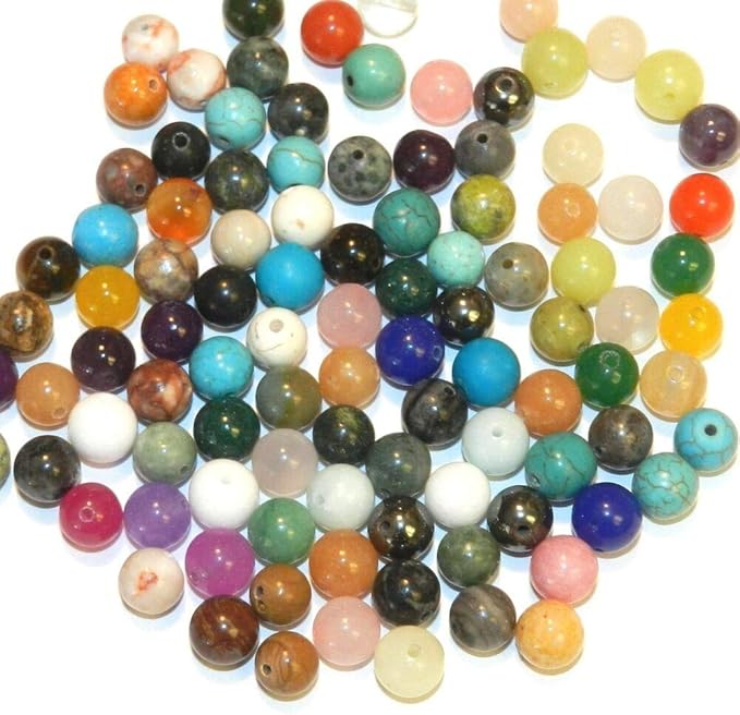 100 Natural Mixed Gemstone Beads, Round, Mixed Colour and Size About