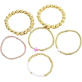 Quivox Gold Beaded Bracelets for Women,Boho Cross Stacking Bracelets Trendy Non Tarnish Preppy Bracelet Set,Aesthetic Vacation Jewelry Accessories