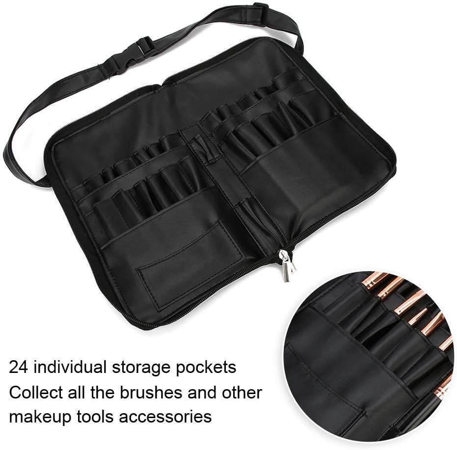 Pongnas Professional Makeup Brushes Organizer Bag, Black Leather & Plastic, Travel & Storage Cosmetic Case - Image 4