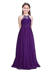 iEFiEL Girls Halter Lace Chiffon Flower Wedding