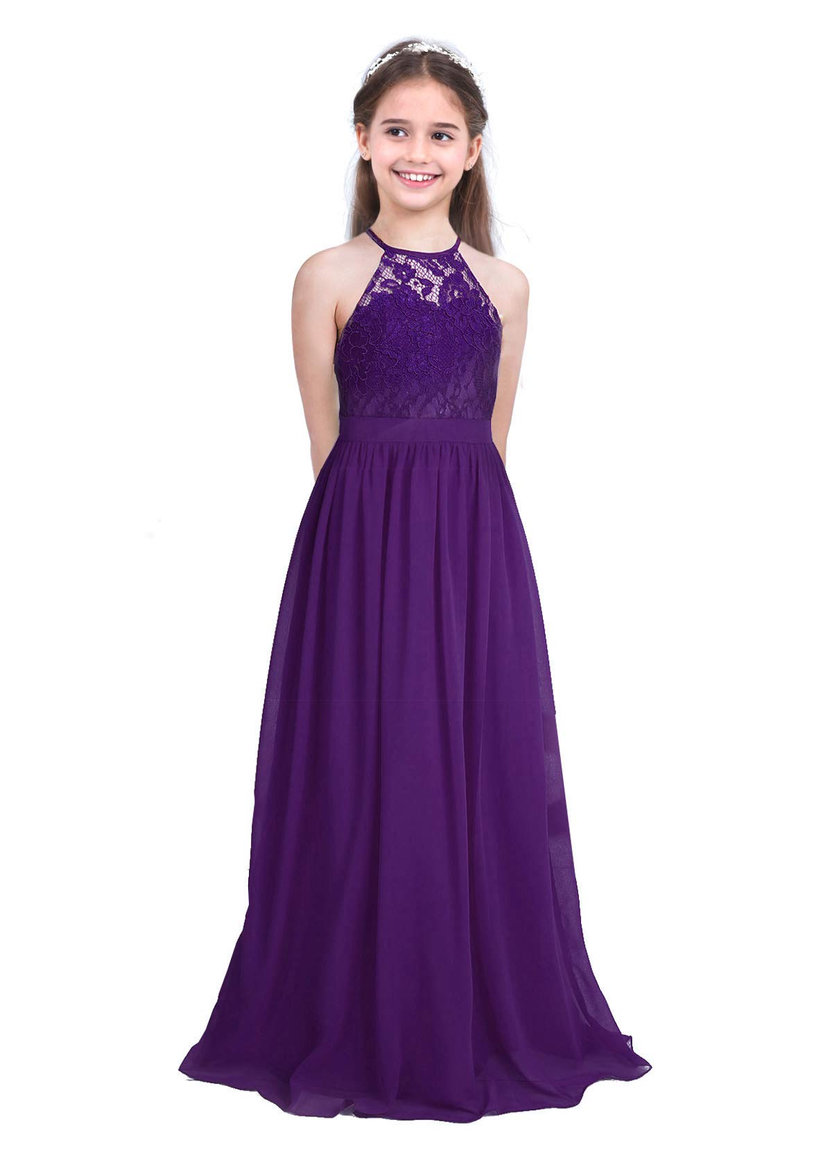 iEFiEL Girls Halter Lace Chiffon Flower Wedding