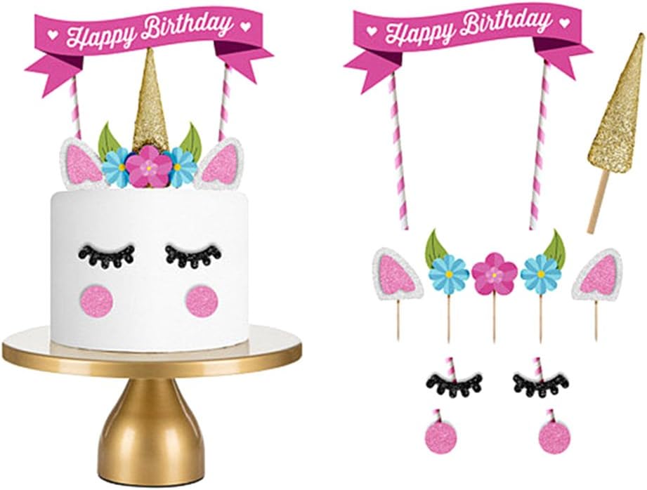 GbaoY Handmade Unicorn Birthday Cake Topper Decoration, Unicorn Party Cake Toppers for Wedding and Birthday Party Decoration (Style1)