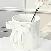 Disoza Bow Coffee Mug Ceramic Coffee Cup 12 OZ Coquette Porcelain Tea Cup White Bow Cute Mug for Women Girl
