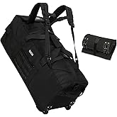 80L Waterproof Rolling Duffel Bag with Quick-Release Straps, Military Tactical Wheeled Foldable for Deployment Travel Camping Sports(Black)