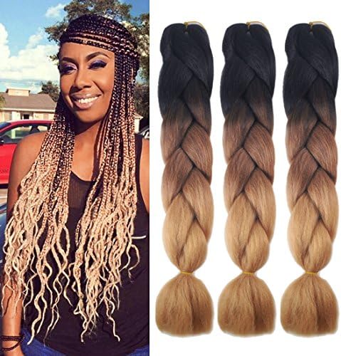 Urqueen Hair Ombre Jumbo Braid Hair 3pcs/lot Synthetic Hair Extensions Two Tone Braiding Hair 100g/pcs Kanekalon Fiber For Twist Braiding Hair(Dark-Dark Brown-Light Brown)