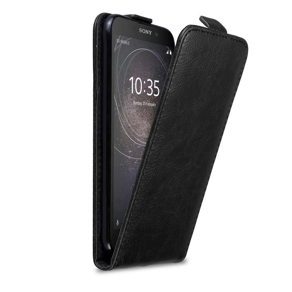 cadorabo Case works with Sony Xperia L2 in NIGHT BLACK - Flip Style Case with Magnetic Closure - Wallet Etui Cover Pouch PU Leather Flip