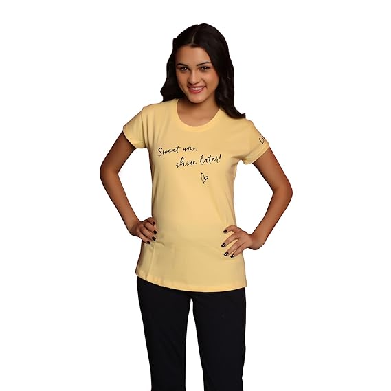 Yellow Round neck women tshirts and tops