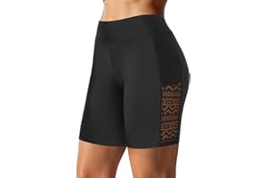 HOLIPICK 7" Swim Shorts Women - High Waisted Swimsuit Shorts Tummy Control Bathing Suit Lace Bottom with Liner