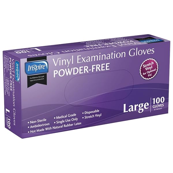 INSPIRE MEDICAL EXAM GLOVES | POWDER FREE STRETCH VINYL GLOVE | DISPOSABLE LATEX FREE GLOVES FOOD SAFE FOR COOKING AND HOME USE