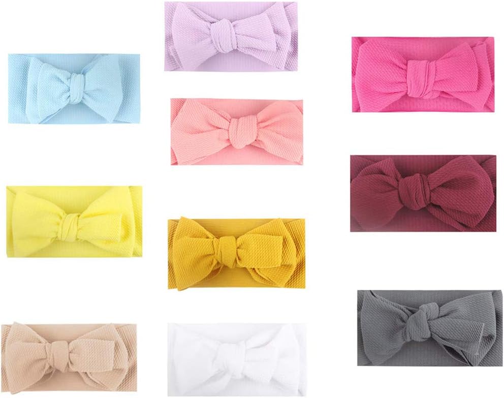 EKIMI Baby Girl Headbands and Bows - Classic Head Wrap Stretchy Hair Bands Hair Accessories - Newborn Infant Toddler Hairbands Photographic Accessories Children Headwear 10Pcs