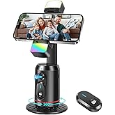 Kalofaye Automatic Face Tracking Tripod, 360° Rotating Smart Camera Stand, LED Fill Light, No App Required, Gesture Control, with Detachable Remote Control, Suitable for Vlog Live Broadcast and Video