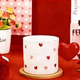 Whaline Valentine's Day Mug with Handle 14 Oz Coffee Mug Red Pink Heart Ceramic Cups for Home Office Women Friend Couple Party Favors