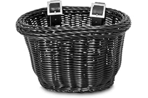 Colorbasket 01624 Front Handle Bar Kids Bike Basket, All Weather, Water Resistant, Adjustable Leather Straps, Food-Contact Safe, Black, 10 x 7 x 6.75 inches