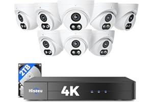 【121°Wide View+4K HD】 Hiseeu 4K Security Camera System, 8 Pcs 8MP PoE Security Camera Outdoor&Indoor, No Monthly Fee, Human Vehicle Detect, Smart Playback, 2TB Hard Drive for Surveillance 7/24 Record