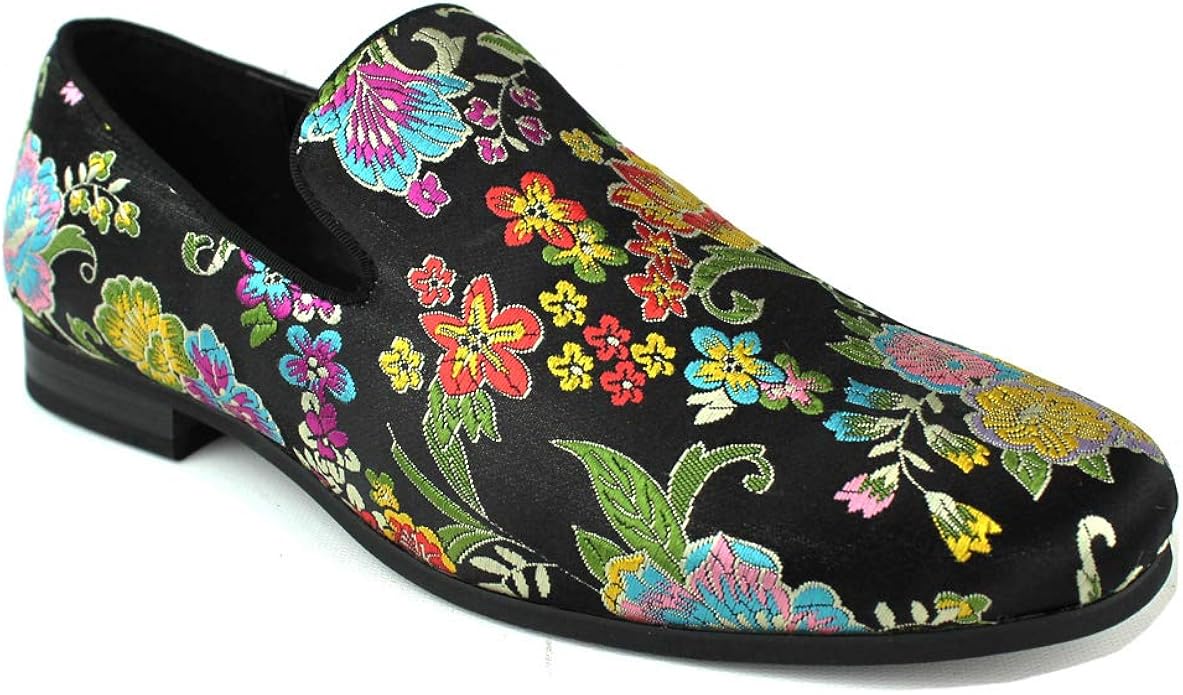 Buy ÃZARMAN Men's Slip On Multi Color Embroidered Dress Shoes Loafers (9.5 U.S (D) M, Black) at
