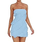 HOCILLE Women's Sexy Strapless Tube Top Bodycon Sleeveless Ruffle Mini Party Dress