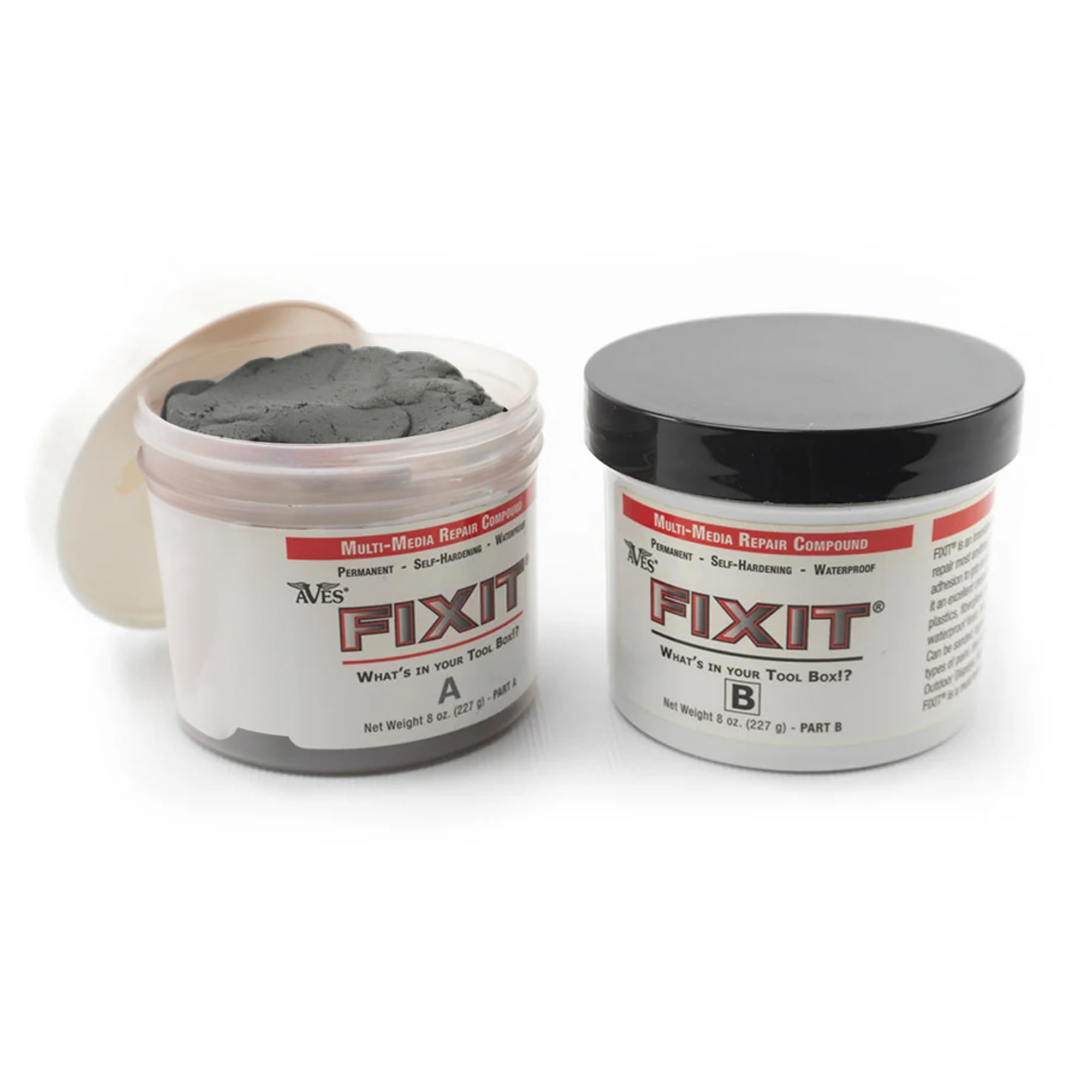 Photo 1 of *** missing B CAN** Aves FIXIT Multi-Media Repair Compound - 2 Part Modeling Compound (A & B) - 1 Pound, Durable & Waterproof Self Hardening Clay for Patching, Sealing, Filling, and Repairing - Aluminum
