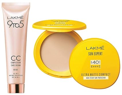 Lakme 9 to 5 Complexion Care Face Cream, Beige, 30g & Lakme Sun Expert Ultra Matte SPF 40 PA+++ Compact, 7g