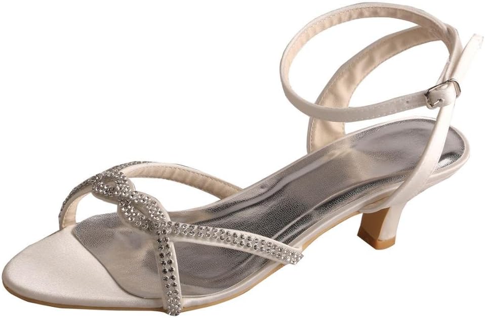 MW753 Women's Low Heel Ankle Strap Rhinestone Summer Satin Wedding Party Sandals