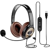 USB Headset with Noise Cancellation Microphone, Over-Ear Stereo USB Computer Headphones with Mic for Office Call Center Work Teams Zoom Webex Google Meet Conference Dictation Telework