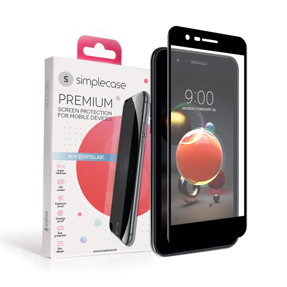 simplecase Tempered Glass Suitable for LG K10 (2018), Full Screen Premium Screen Protector, 100% Coverage, Optimal Protection, Extra Hardness 9H, Black, Pack of 1