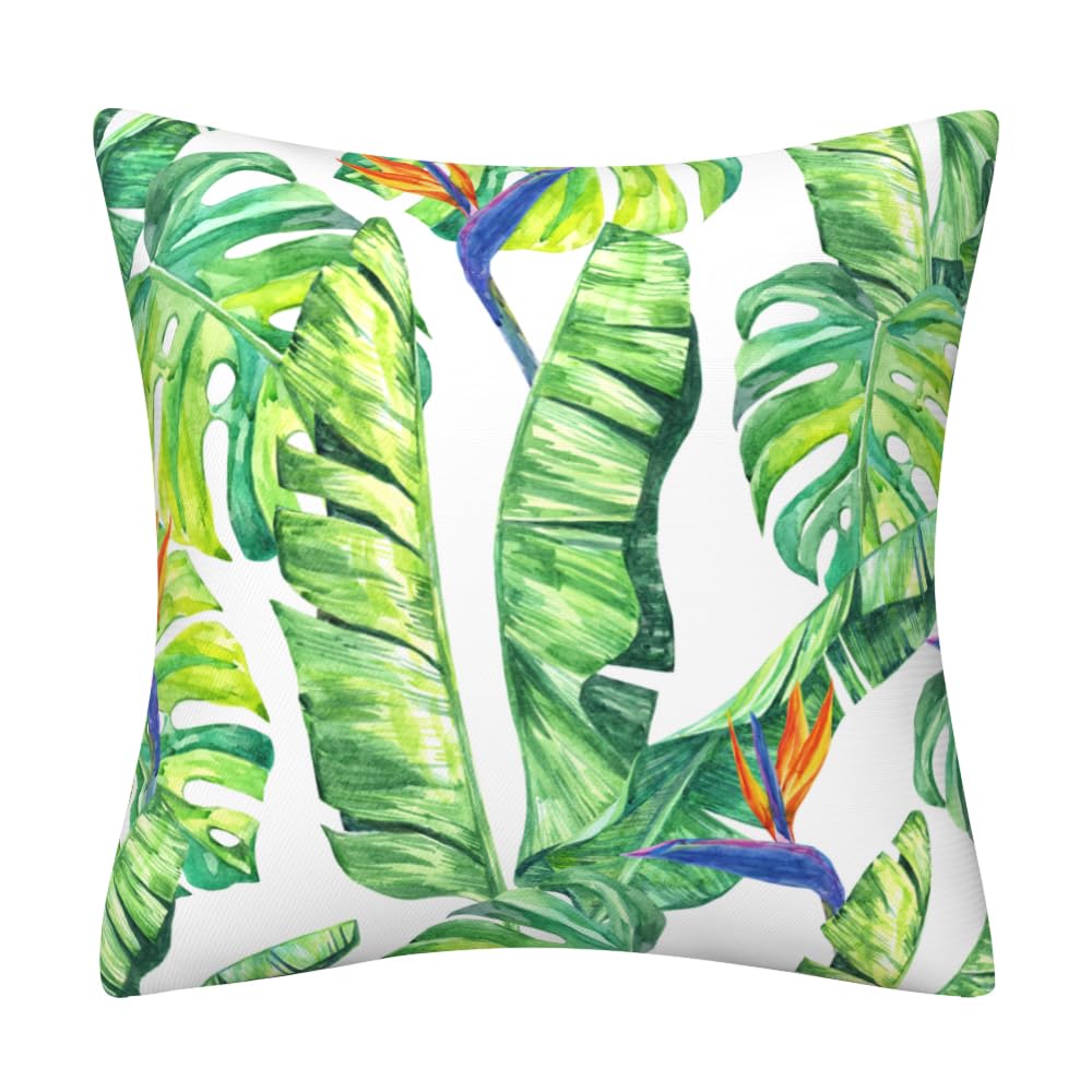DILOXNSU Cushion Covers, Tropical Summer Green Leaf Cushion Cover 45 x 45 cm Double-Sided Outdoor Furniture Decorative Velvet Pillows Covers for Home Sofa Bed Livingroom Home Decor 18 x 18 inch