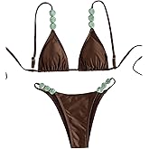 OYOANGLE Women's Triangle Thong Bikini Set 2 Piece String High Cut Swimsuits Bathing Suits