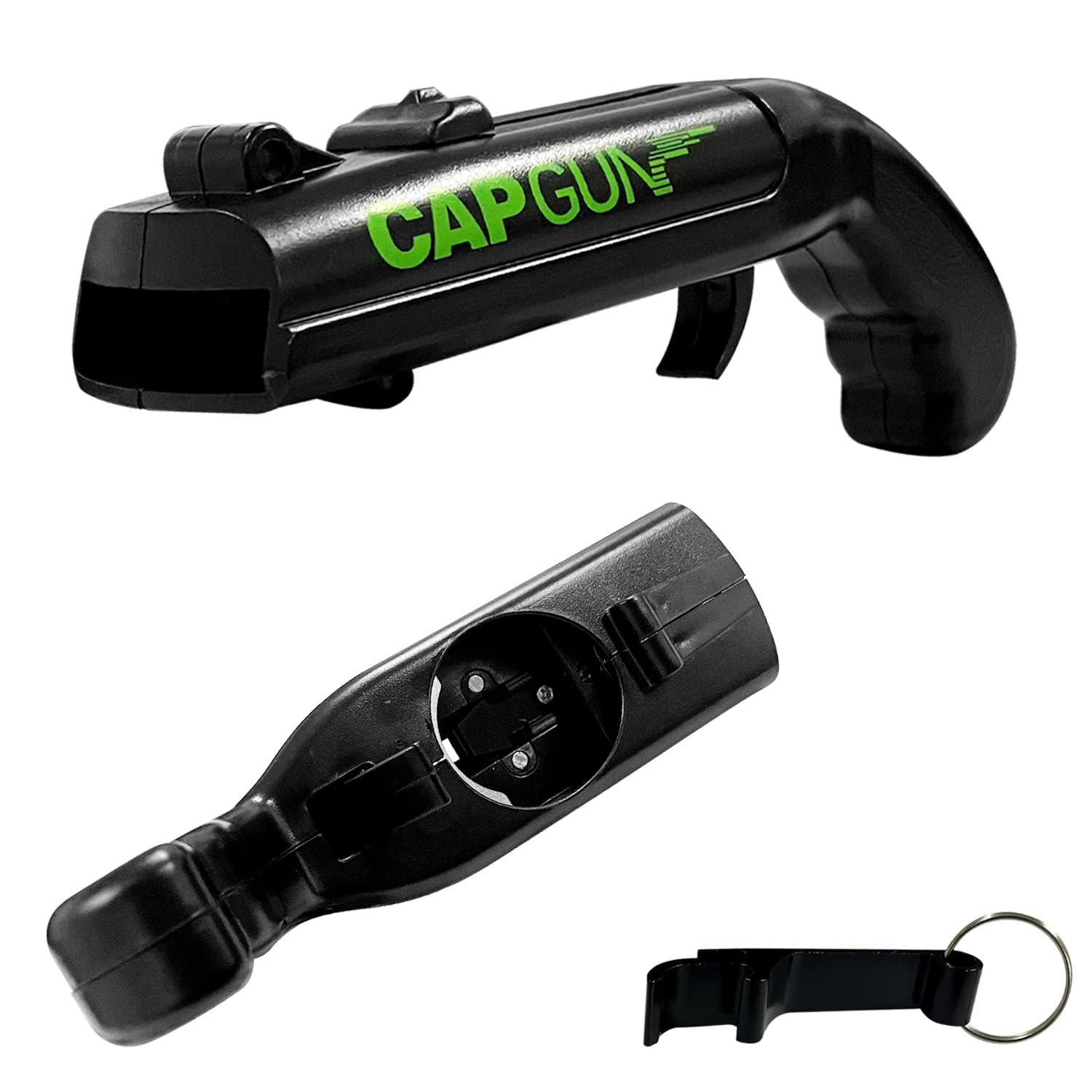 1 Pcs Beer Bottle Opener Cap Gun with 1 Pcs Black Metal Mini Corkscrew, Pistol Type Ejection Beer Corkscrew, Shooting Range Over 5 Meters, Suitable for Parties, Bars.