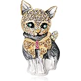 Vintage Rhinestone Bow Cat Brooch Pin for Women Girls Unisex Fashion Cute Bow Knot Colorful Crystals Animal Kitten Brooches Lapel Pins Dress Accessories Holiday Birthday Party Jewelry