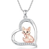 Cargari Animal Necklace 925 Sterling Silver Fox/Sheep/Axolotl/Bee/Deer/Otter Heart pendant Necklace Animal Jewelry Gift for Women Animal Lovers