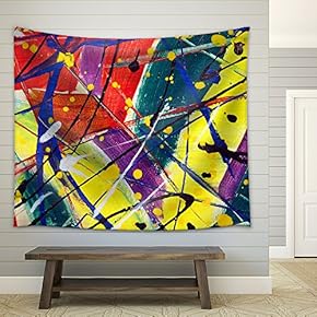 Multi Colored Artwork Full Frame Close Up Texture Abstract. My Own Artwork for Use as a Background. - Fabric Wall Tapestry Home Decor - 51x60 inches