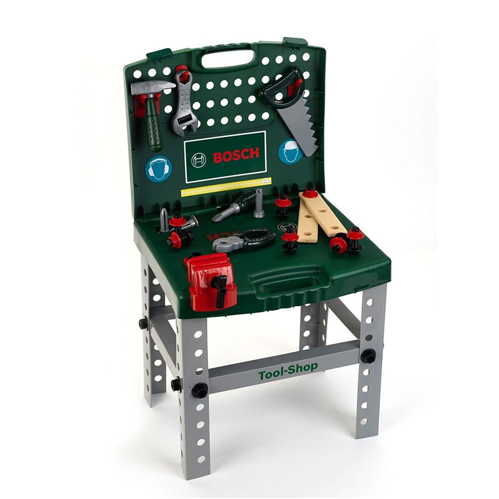 Theo Klein 8681 Bosch transportabler Tool-Shop I Werkbank zum Koffer klappbar I Inkl. Werkzeugen und Werkstatt-Zubehör I Maße: 41,5 cm x 38,5 cm x 76,5 cm I Spielzeug für Kinder ab 3 Jahren 2