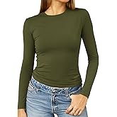 Abardsion Women's Long Sleeve Shirts Spring 2026 Casual Basic Going Out Crop Tops Slim Fit Tight Y2K Clothes