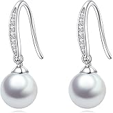 925 Sterling Silver Pearl Dangle Earrings Pearls Drop Jewelry Birthday Gifts for Women (Pearl Dangle Earrings)