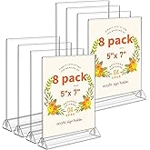 Smarpau Acrylic Sign Holder 5x7, 8 Pack Double-Sided Picture Frames Display Stand, Clear Table Number Holders, Plastic Menu Flyer Photo Holders for Office Store Restaurant