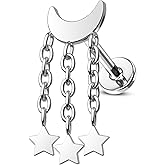 Agrewd G23 Solid Titanium Cartilage Earrings Stud 16G Internally Threaded Helix Tragus Earrings for Women Flat Back Conch Helix Piercing Jewelry Surgical Steel