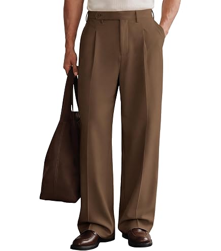 SHENHE Men's Wide Leg Pleated Zipper Fly Baggy Casual Business
