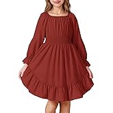 JiAmy Girls Dresses Kids Fall Long Sleeve Smocked Ruffle Tiered Off Shoulder Dress