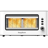 Clear View Toaster, LONGDEEM 1.75'' Extra Long Slot Glass Toasters Stainless Steel 2 Slice with 6 Browning Control for Bagel,