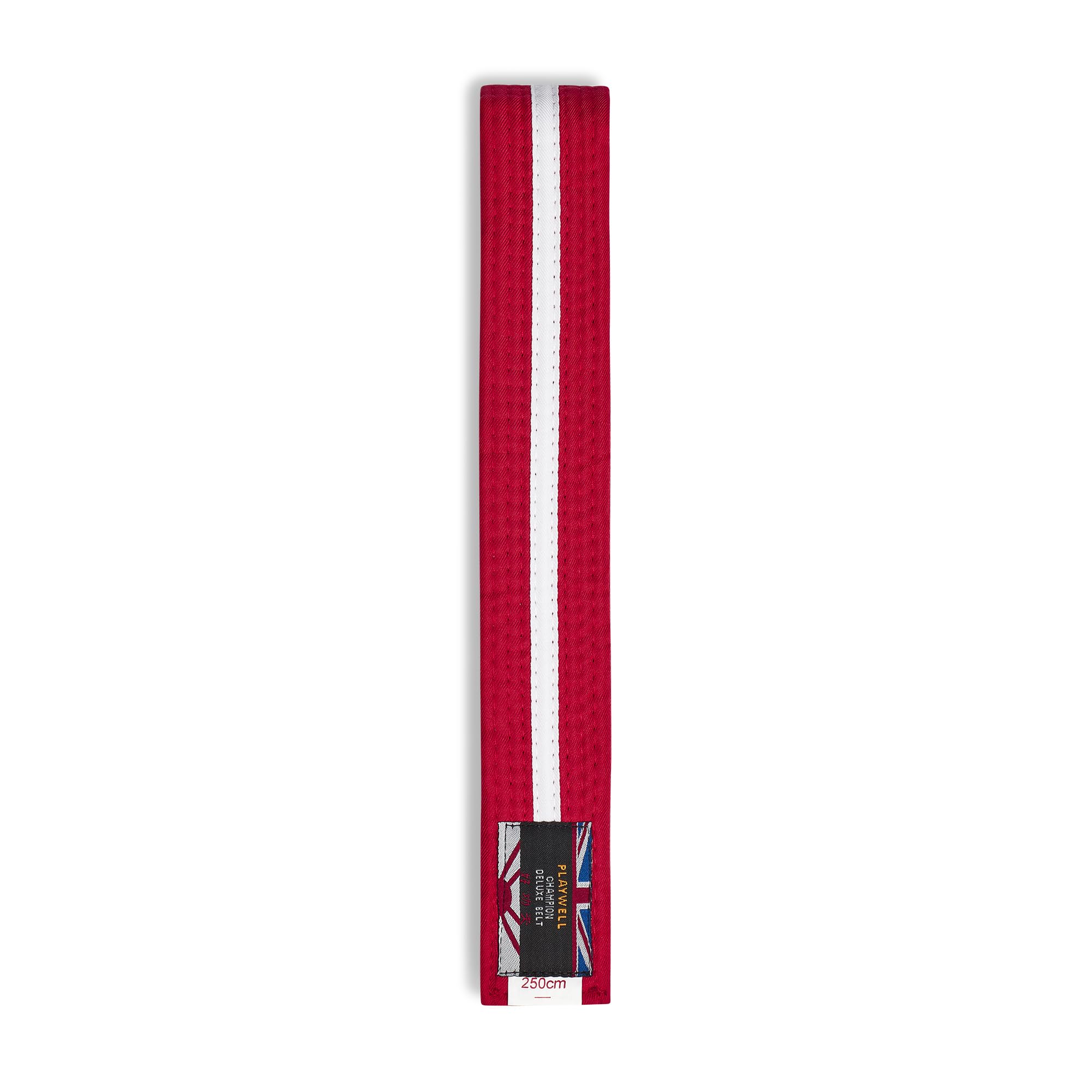 Playwell Martial Arts Cotton Coloured Belt With White Stripe Grading Belt - (Karate, Judo Taekwondo) (Red Belt With White Stripe, 320cm)