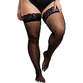 CIATBYYJ Plus Size Thigh High Stockings, Semi Sheer Thigh Highs with Black Lace Women, Sexy Lingerie Stocking Pantyhose(3XL)