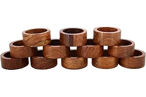Ajuny Wooden Napkin Ring Holders Sleek Plain Handcrafted Round Decorative 1.5" - Set of 12