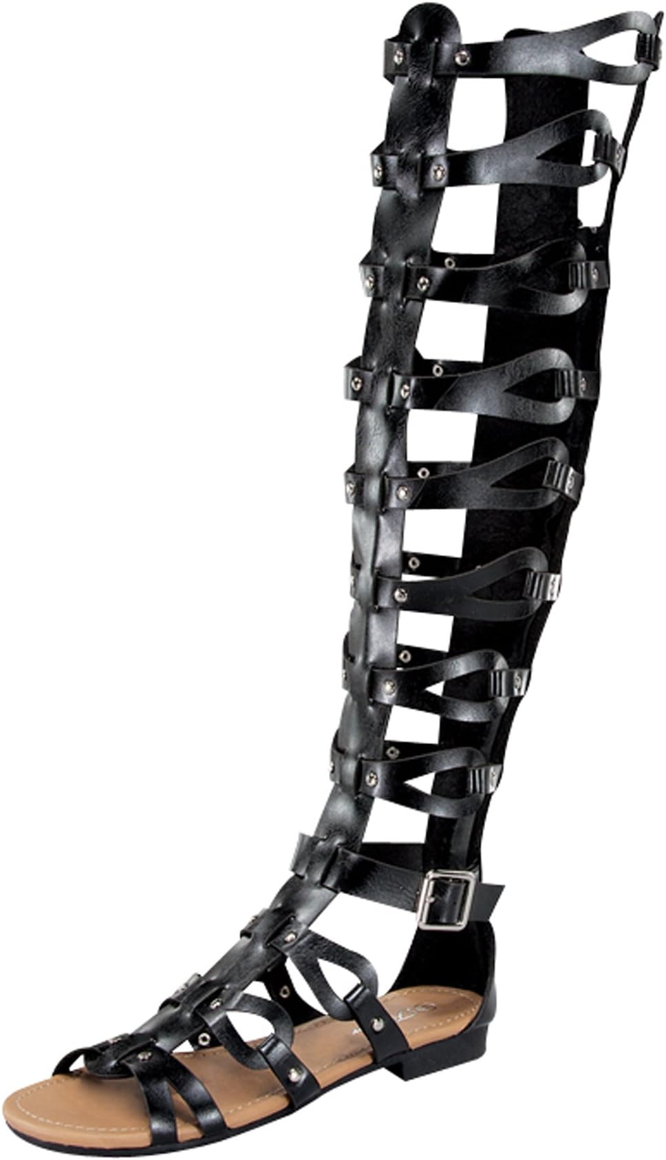 Atta 17 Womens Knee High Caged Gladiator Strappy Flat Sandals