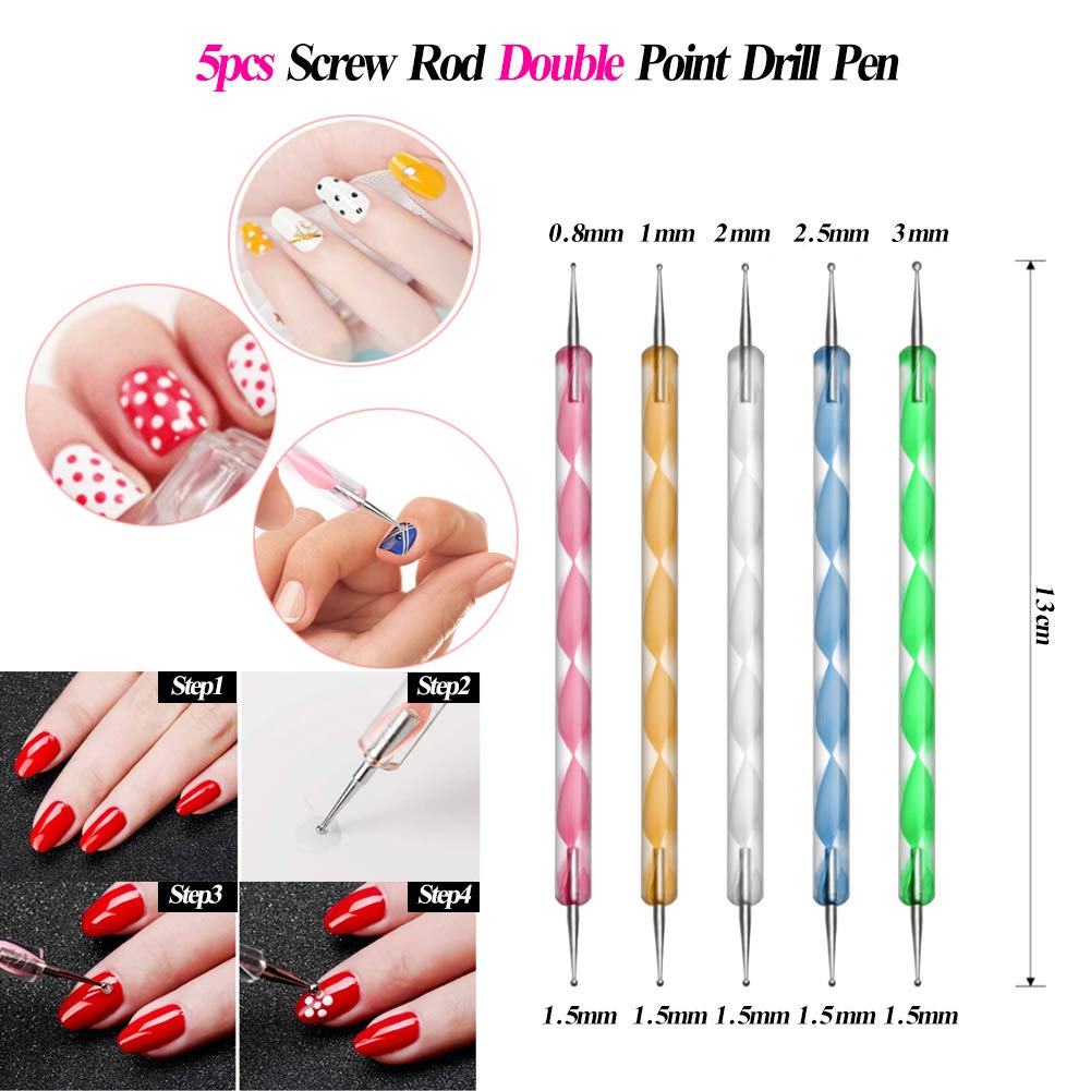 JOYJULY Nail Art Kit includes 30 Striping tape & 4Pcs Striping Roller Box & 12 Colors Rhinestones & 5pcs Dotting Pen & 15pcs Brush Set: Beauty