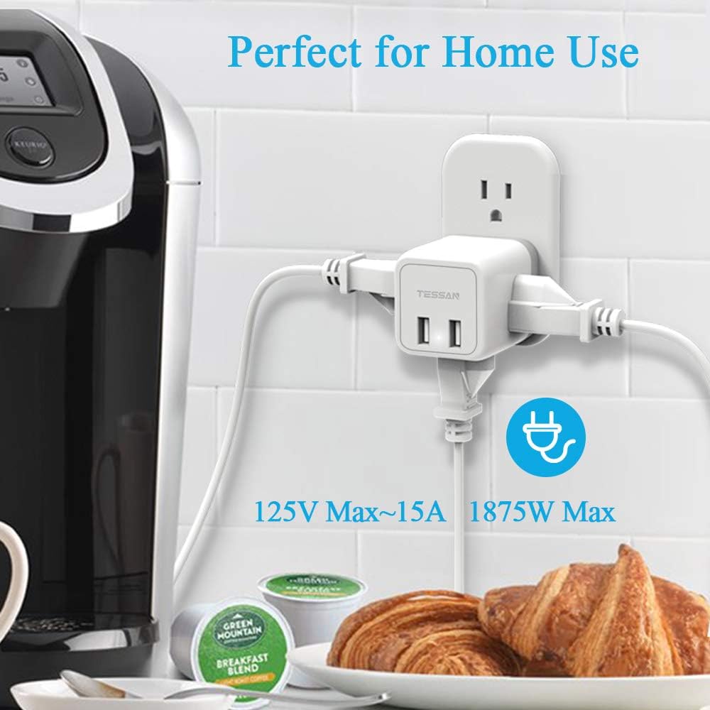 3 Prong to 2 Prong Adapter, TESSAN 3 Outlets with 2 USB Wall Charger, Multi Plug Outlet Extender Splitter, Travel Power Adapter Plug for US to Japan Canada Mexico Philippines - Type A - - 