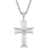 Men's Stainless Steel Flared Cross Pendant with Brushed Finish on 24" Twisted Curb Chain Necklace