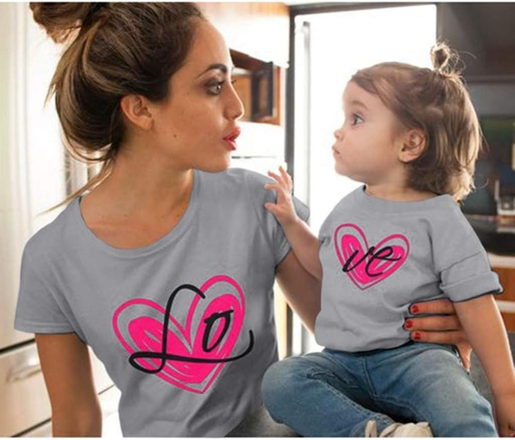 WensLTD Family Matching Clothes Mommy＆Me Love Heart Printed Short Sleeve T-Shirts Tops Blouse